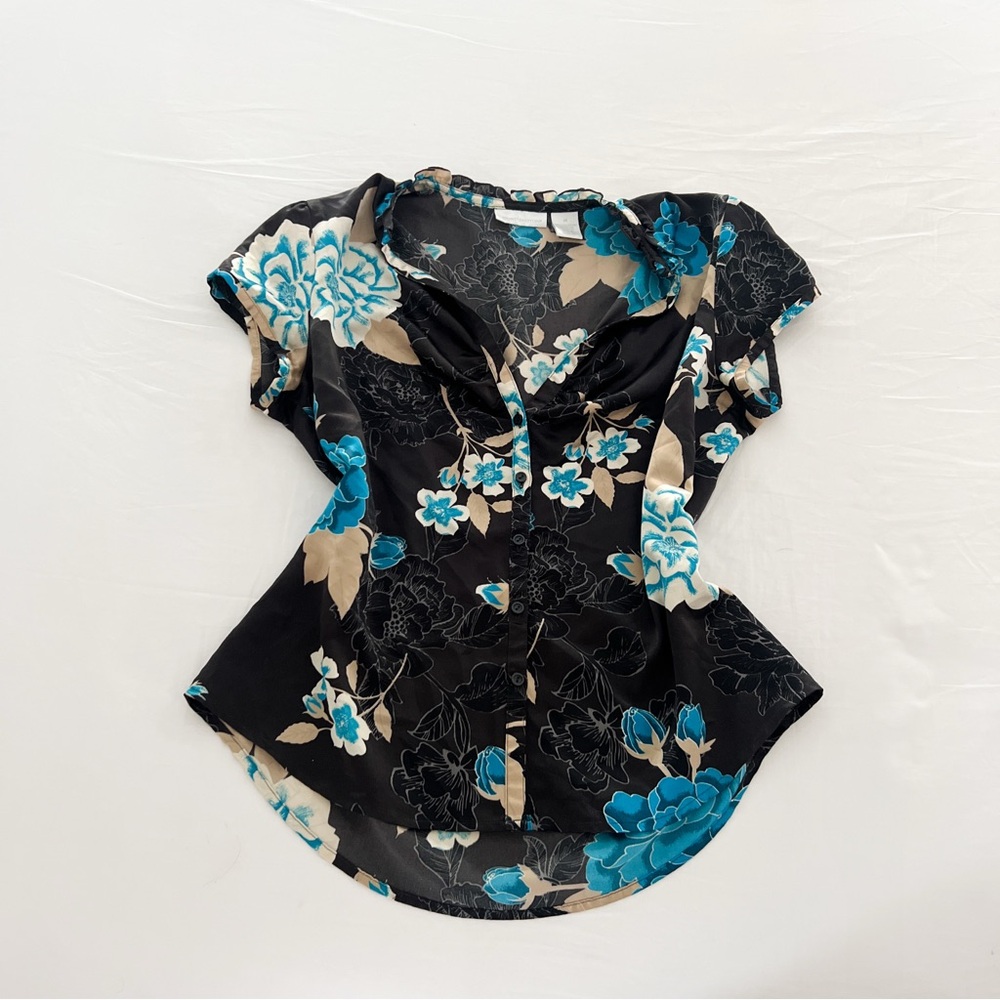 Worthington Black and Blue Floral Blouse